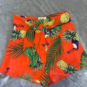 Orange/multi tie shorts